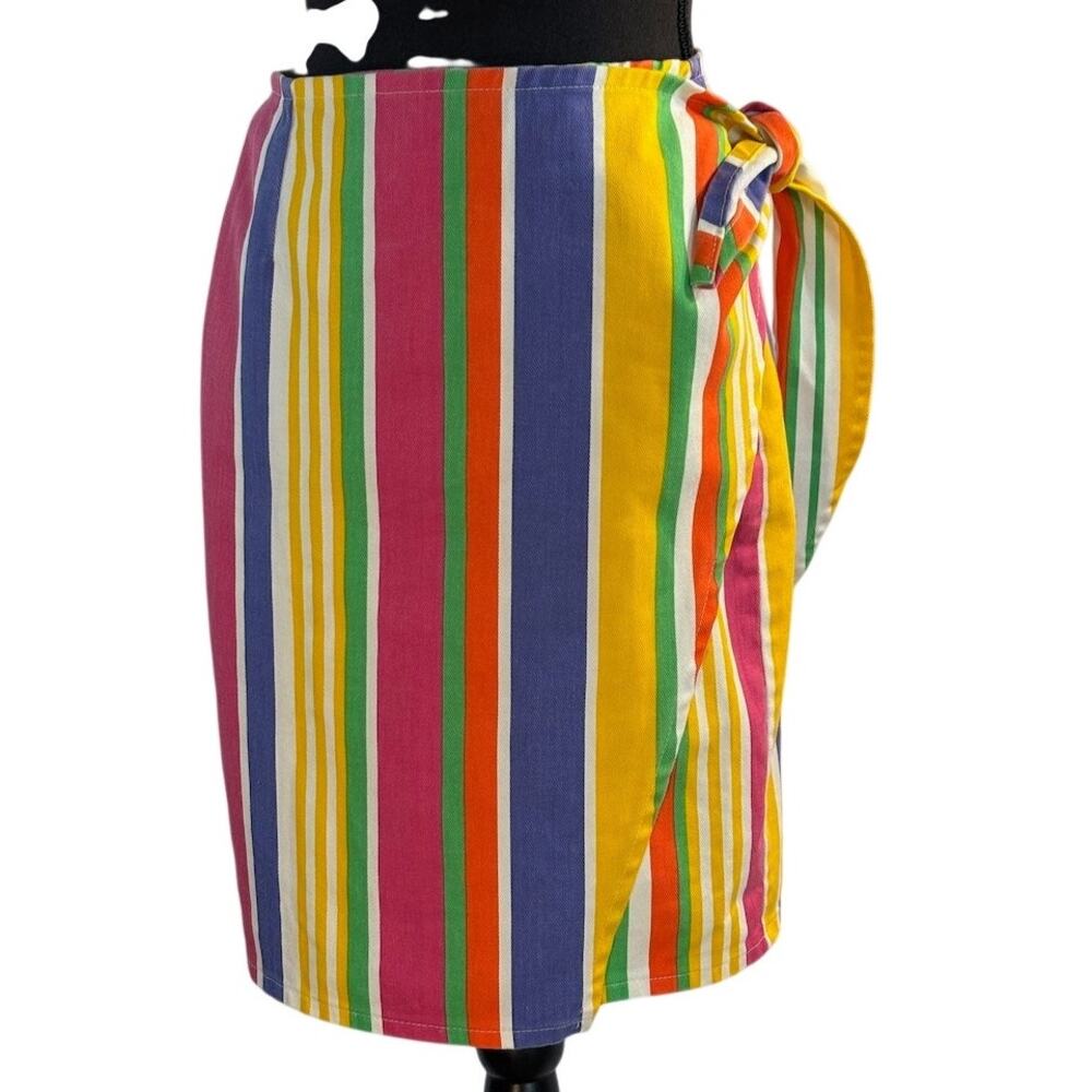 USA Made VTG Courage My Love Wrap Skirt 100% Cotton Unlined Multicolor Stripe M